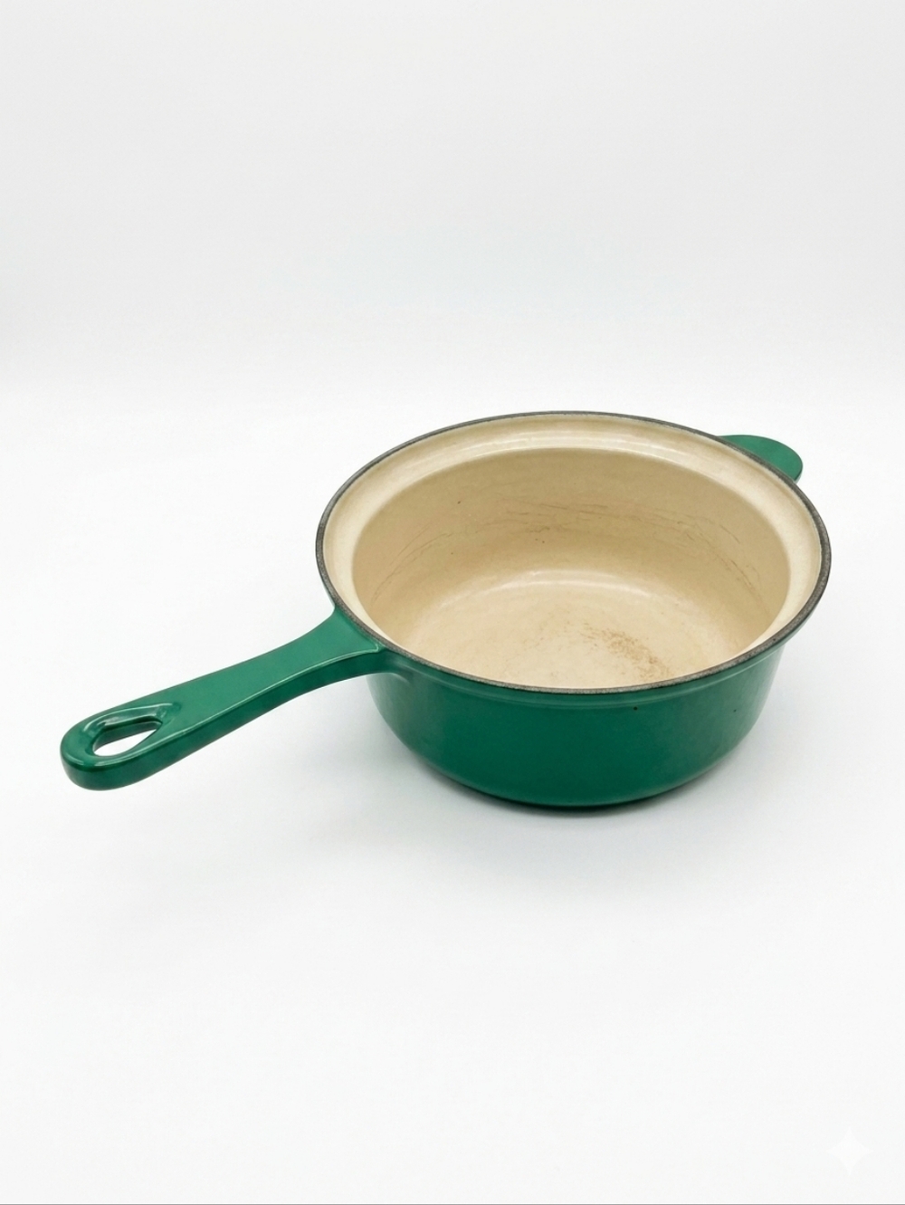 Vintage Le Creuset #18 Emerald Green Enameled Cast Iron Saucepan 2 Qt France